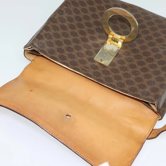 CELINE Macadam Canvas Circle Shoulder Bag PVC Leather Brown Gold Auth bs25458 - Picture 11 of 14